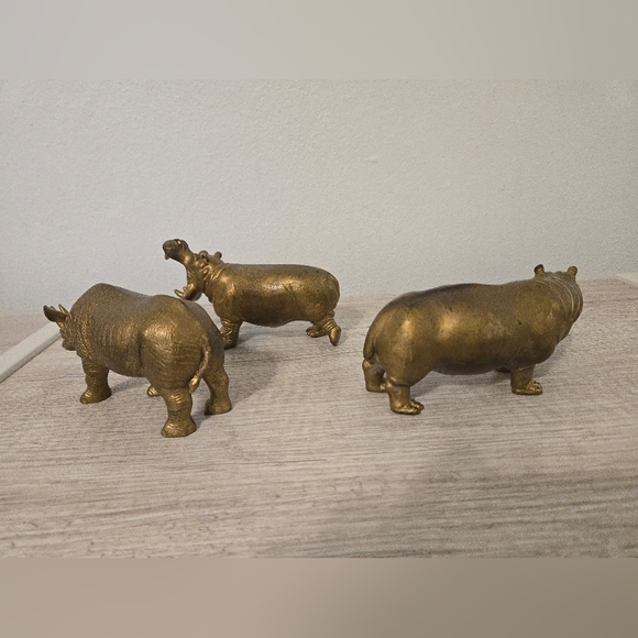 Vintage Safari/Terra By Battat Hippopotamus and Rhinoceros Figures Set Of 3 1996 - Picture 4 of 9
